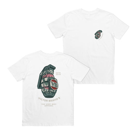 Victor Bravo's T-Shirts Green Grenade 2.0 Tee White